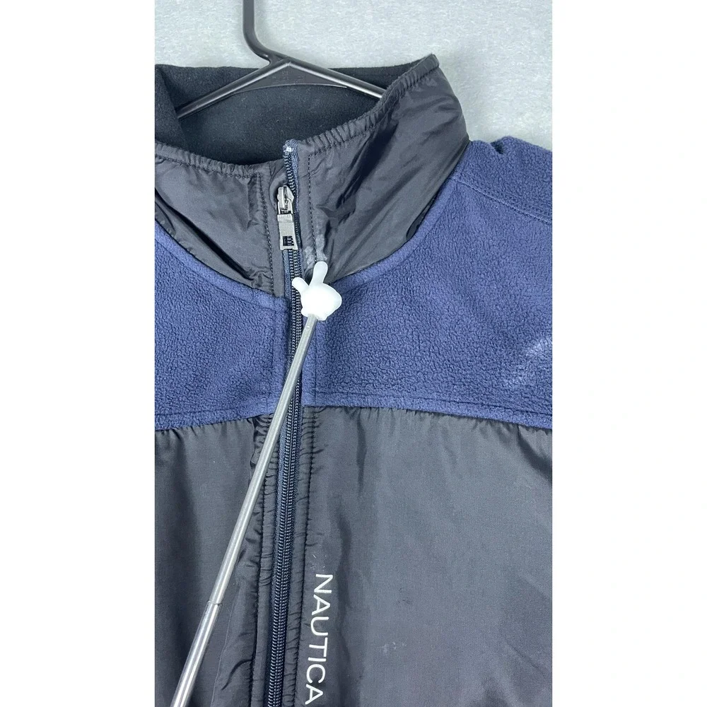 Nautica Jacket Mens Medium Navy Black Fleece‎ Full Zip Stand Collar Sail Logo